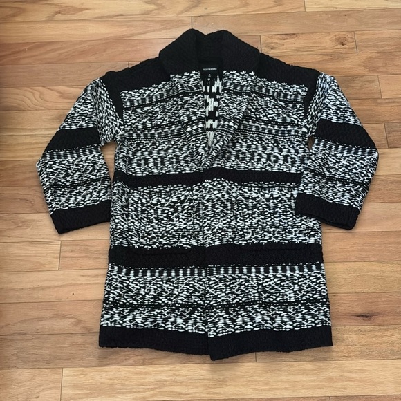Lucky Brand | Fair Isle Color Black Sweater | Black/White | Wool Blend | M - Picture 3 of 9